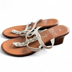‘Italian Shoemakers’ White and Sliver Embellished Sandals